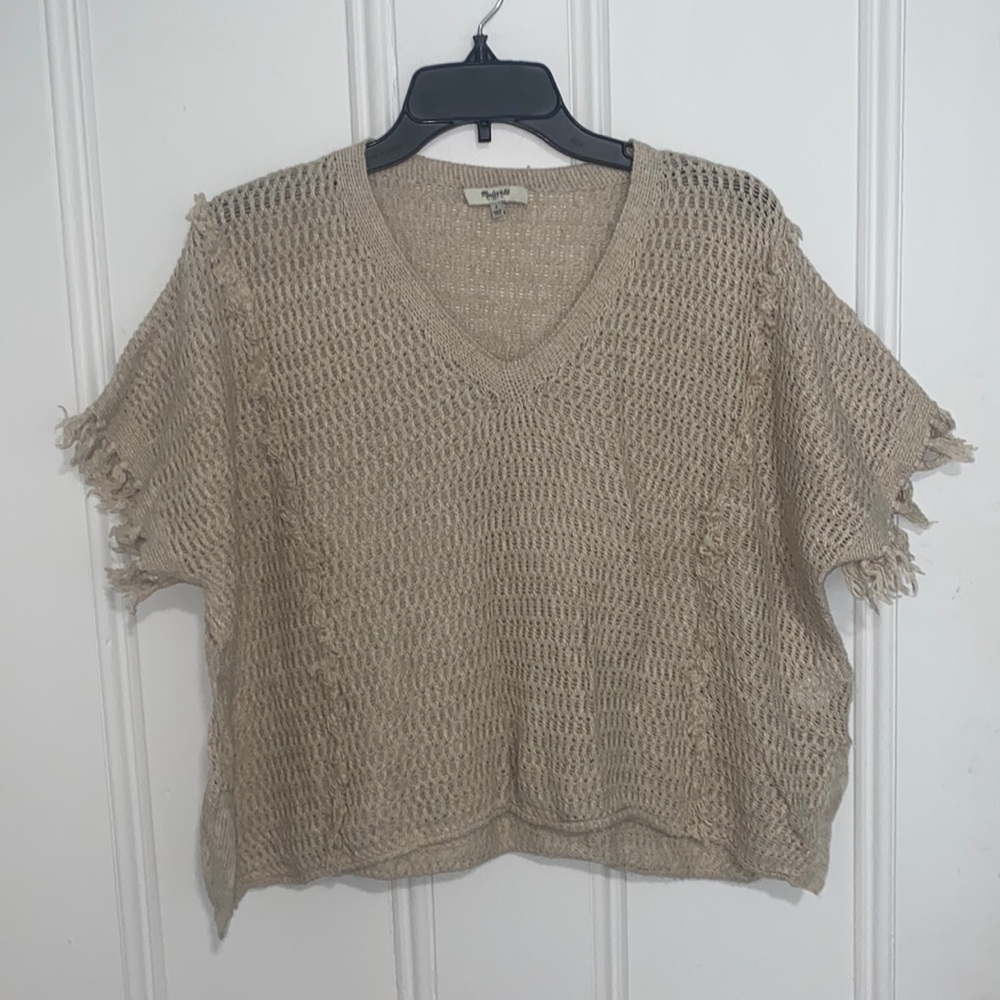 Madewell Short Sleeve Crochet Fringe Sweater